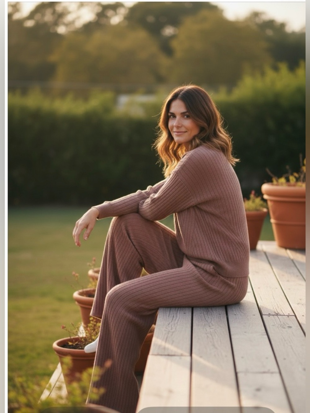 Abercrombie & Fitch Ribbed Knit 2 Piece Lounge Set XS Mauve Brown - Picture 16 of 16